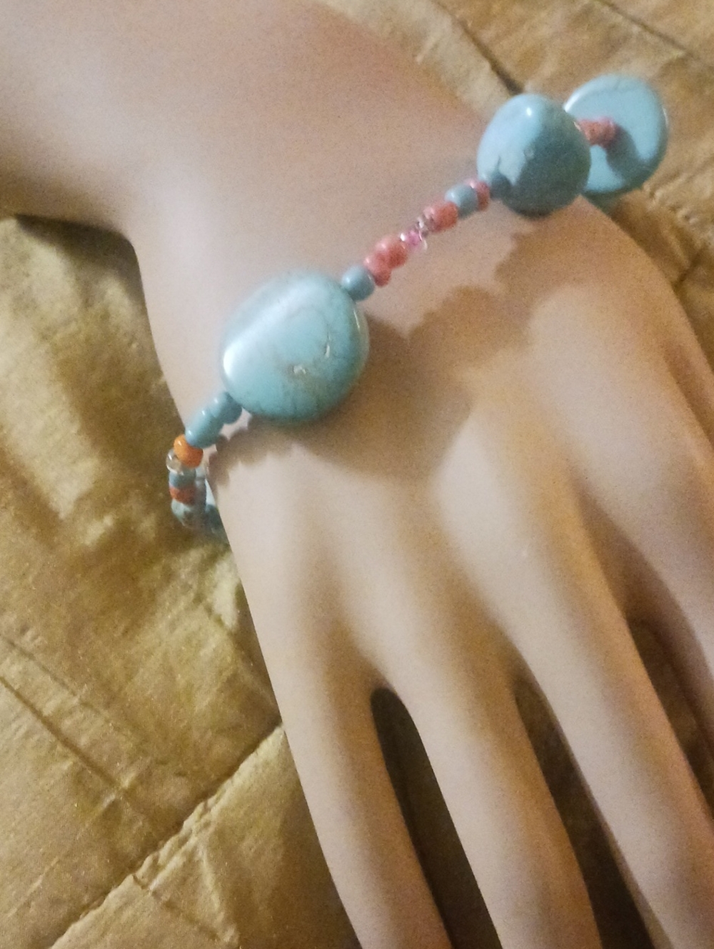 Turquoise and Coral Beaded Stretch Bracelet - Women's Jewelry - Picture 1 of 1